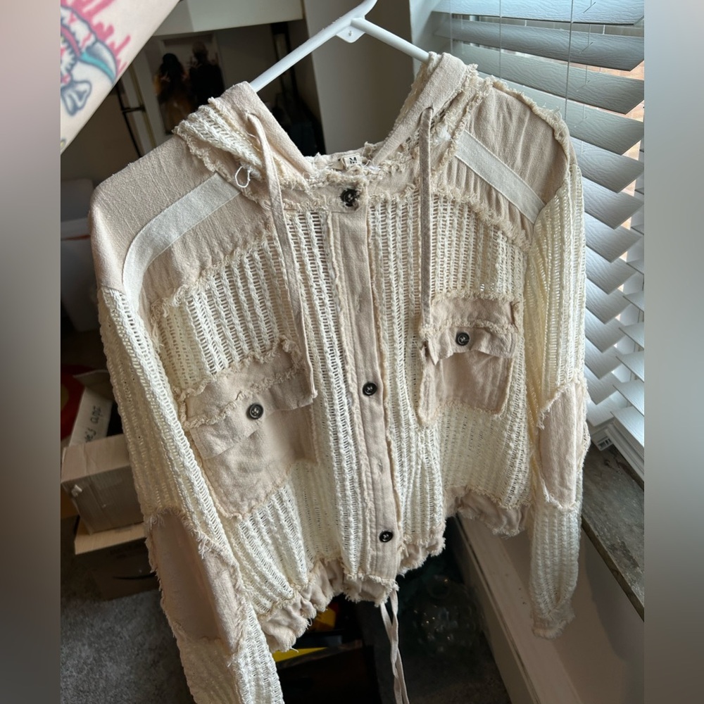 POL boho style cropped knit beach top jacket
